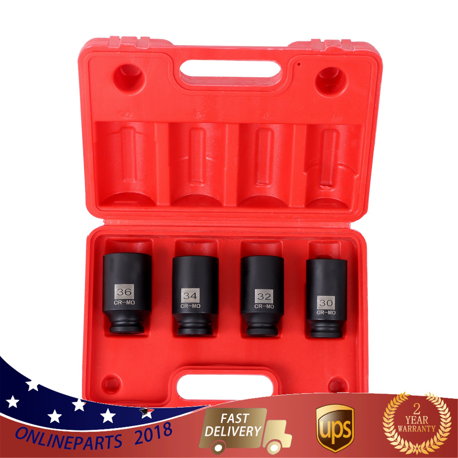 4Pcs Drive Spindle Axle Nut Socket Set 1/2″ 12 Point 30mm 32mm 34mm 36mm