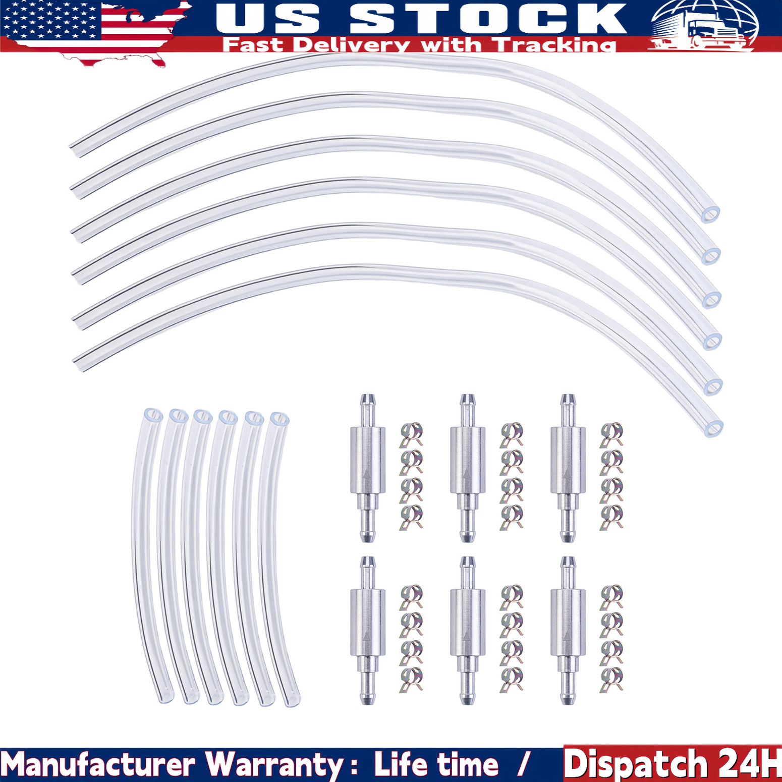 6 PCS BRAKE BLEEDER HOSE, ONE WAY CHECK VALVE TUBE BLEEDING TOOL KIT SILVER NEW