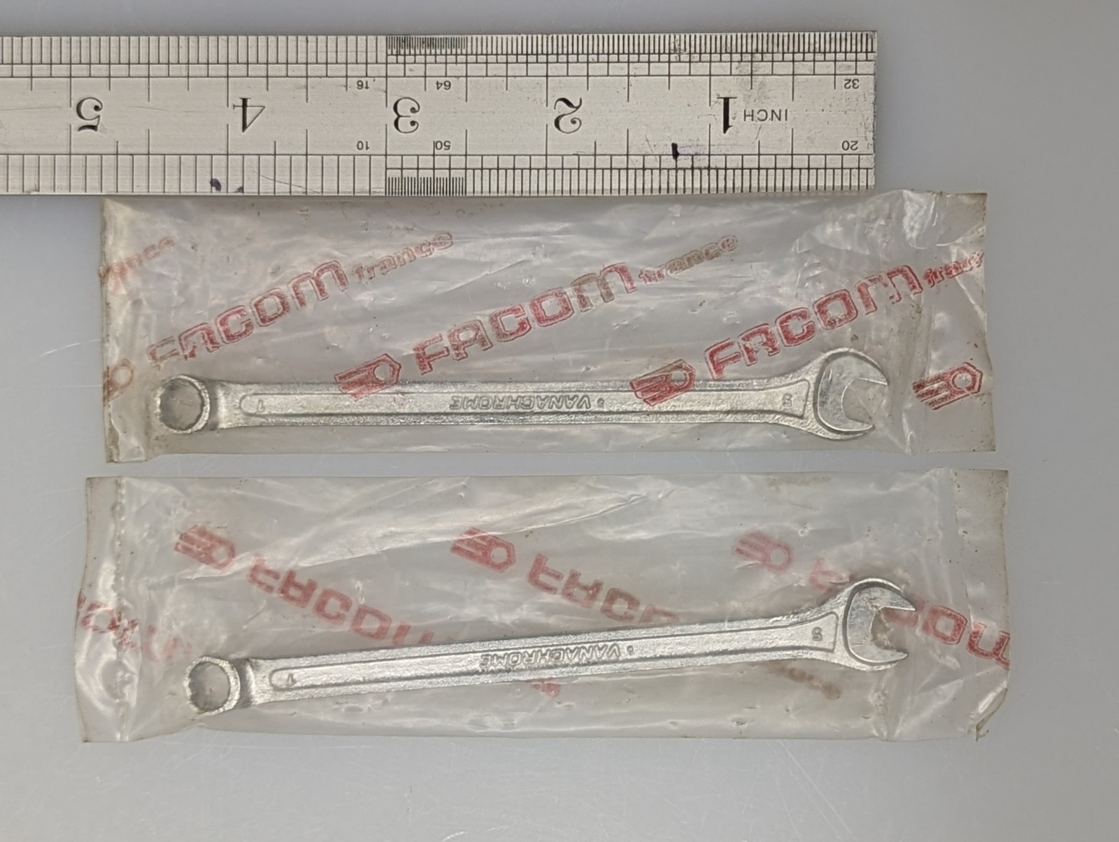 Two – Vintage FACOM, 1/4″ SAE Combination Wrenches «No. 40». New in packages.
