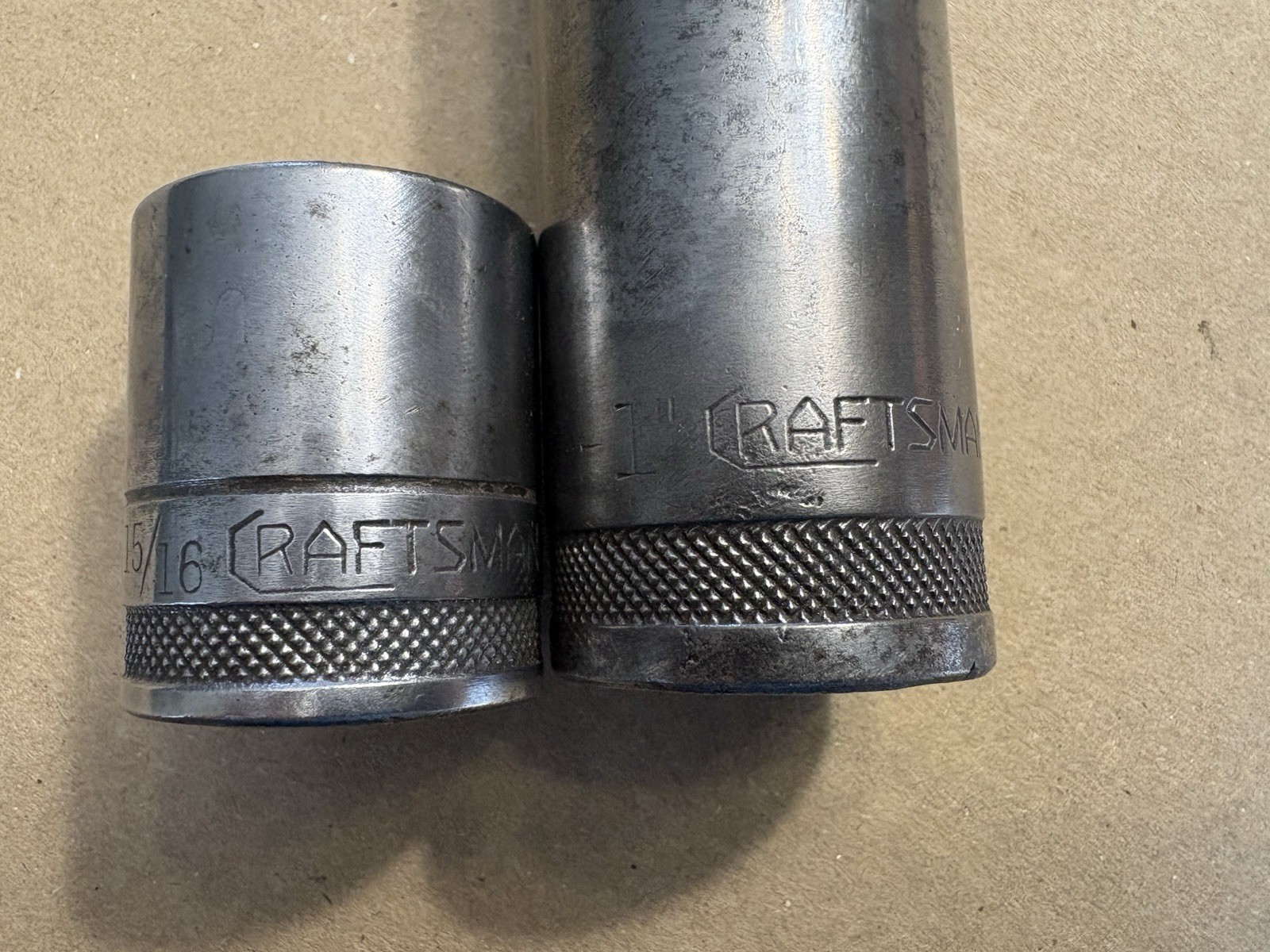 Vintage Tools Craftsman Circle H 1/2″ Drive 12 Point Deep Socket 15/16″ & 1”