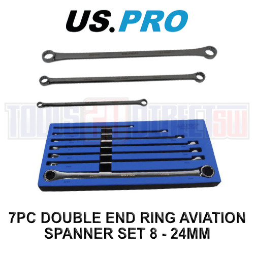 US PRO 7pc Aviation Double Ended Ring Extra Long Spanner Set 8 – 24mm 3222