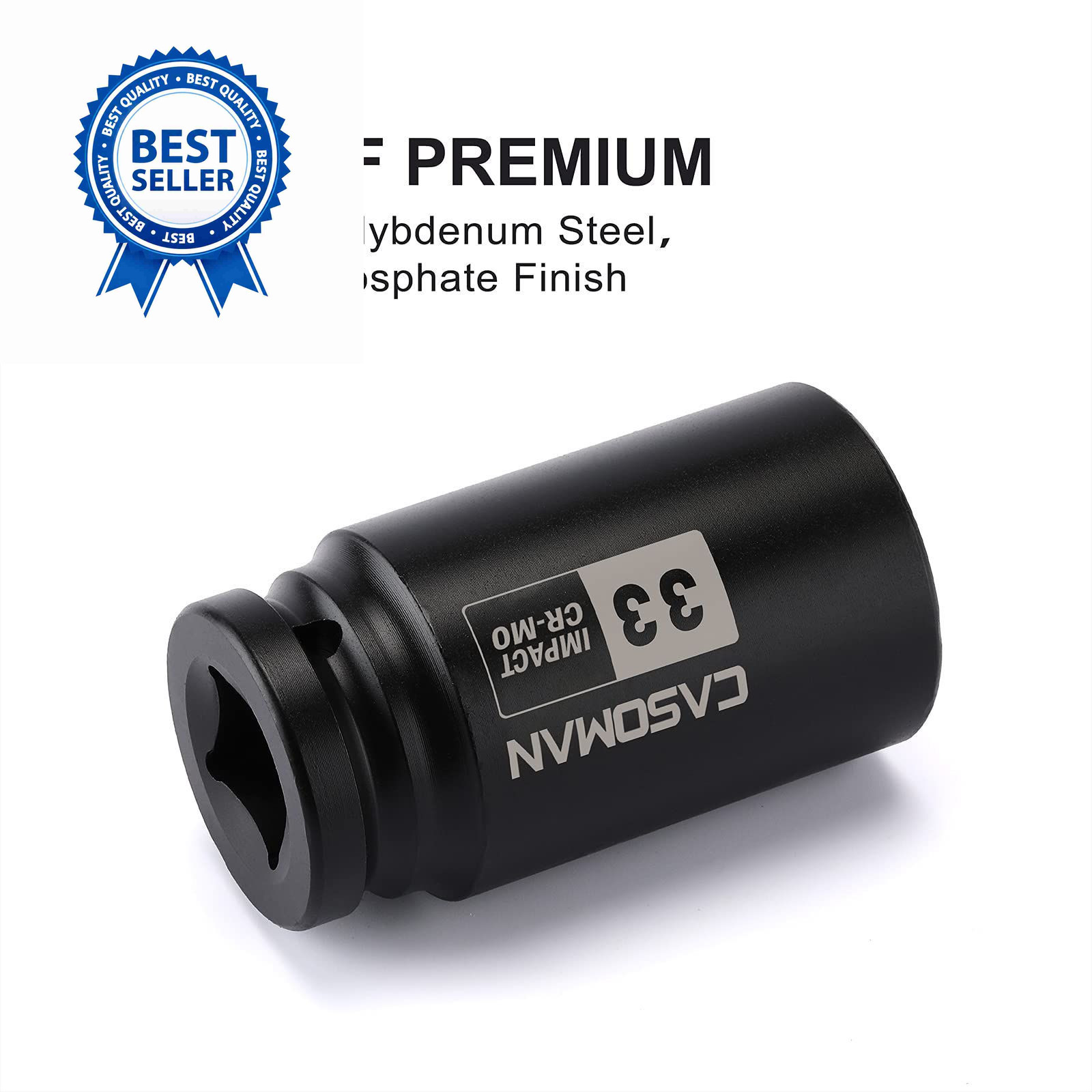 CASOMAN 3/4″ Drive x 33 mm Deep 6 PT Impact Socket, CR-MO, 3/4-inch 33mm