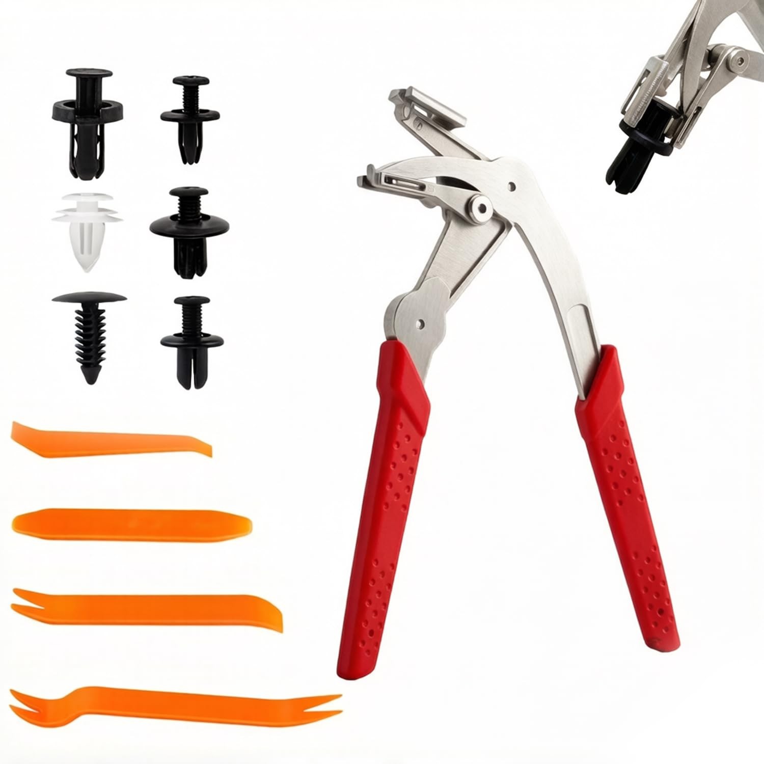 Car Clip Pliers,Clip Removal Pliers Kit,100PCS Clips + 4PCS Red/Orange/Silver