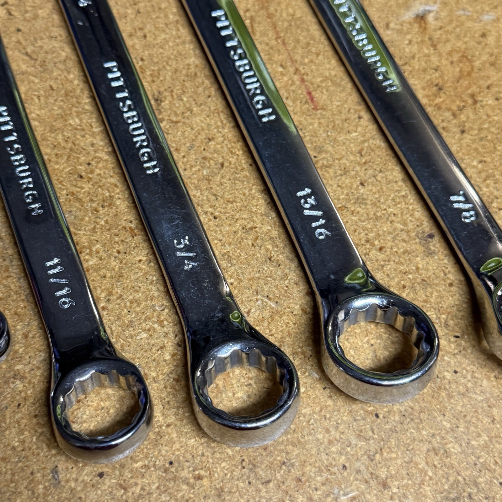 Pittsburgh Combination Open/Box End Chrome Wrenches SAE (5) and Metric (2) Lot