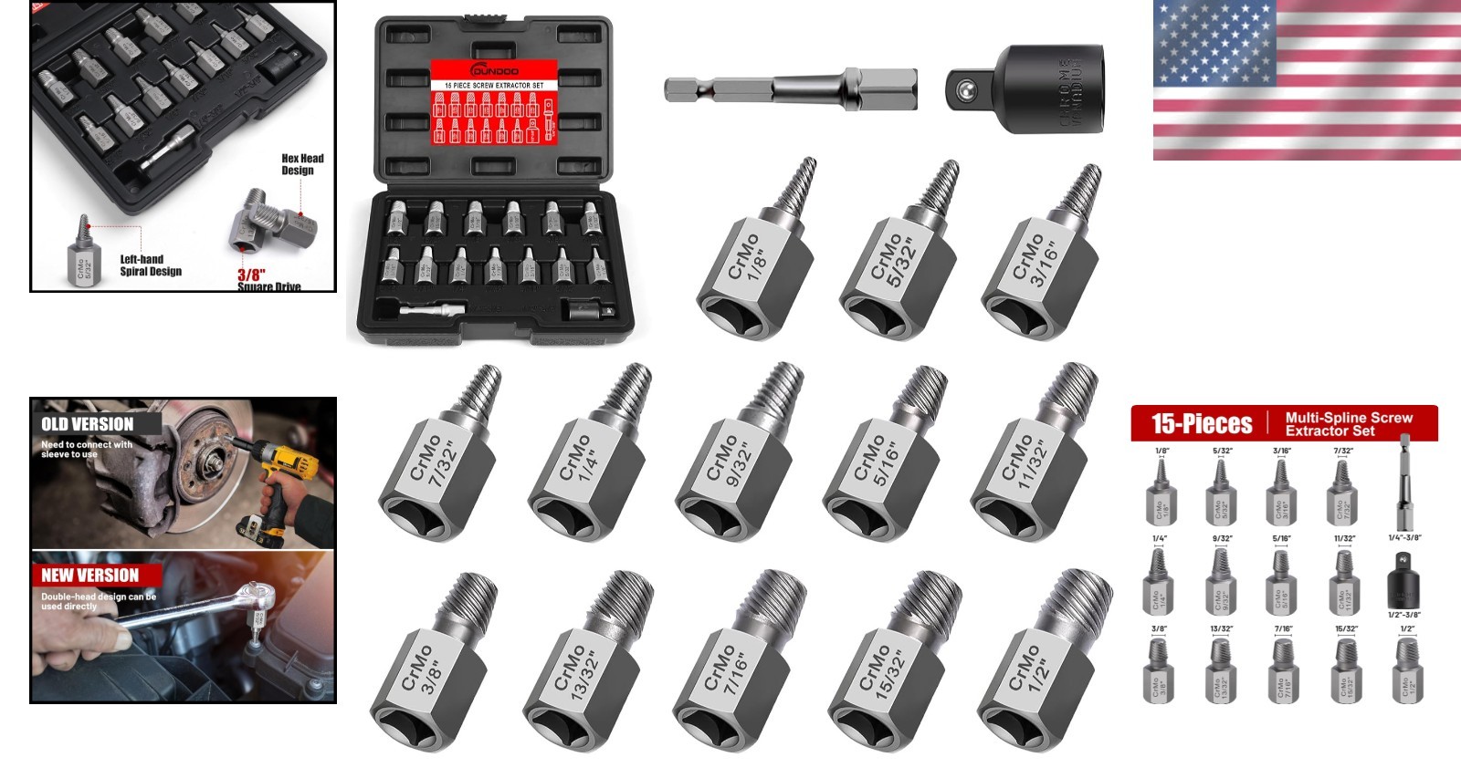 15PCS 3/8″ Drive Screw Extractor Set, Multi-Spline Easy Out Bolt Remover Kit …
