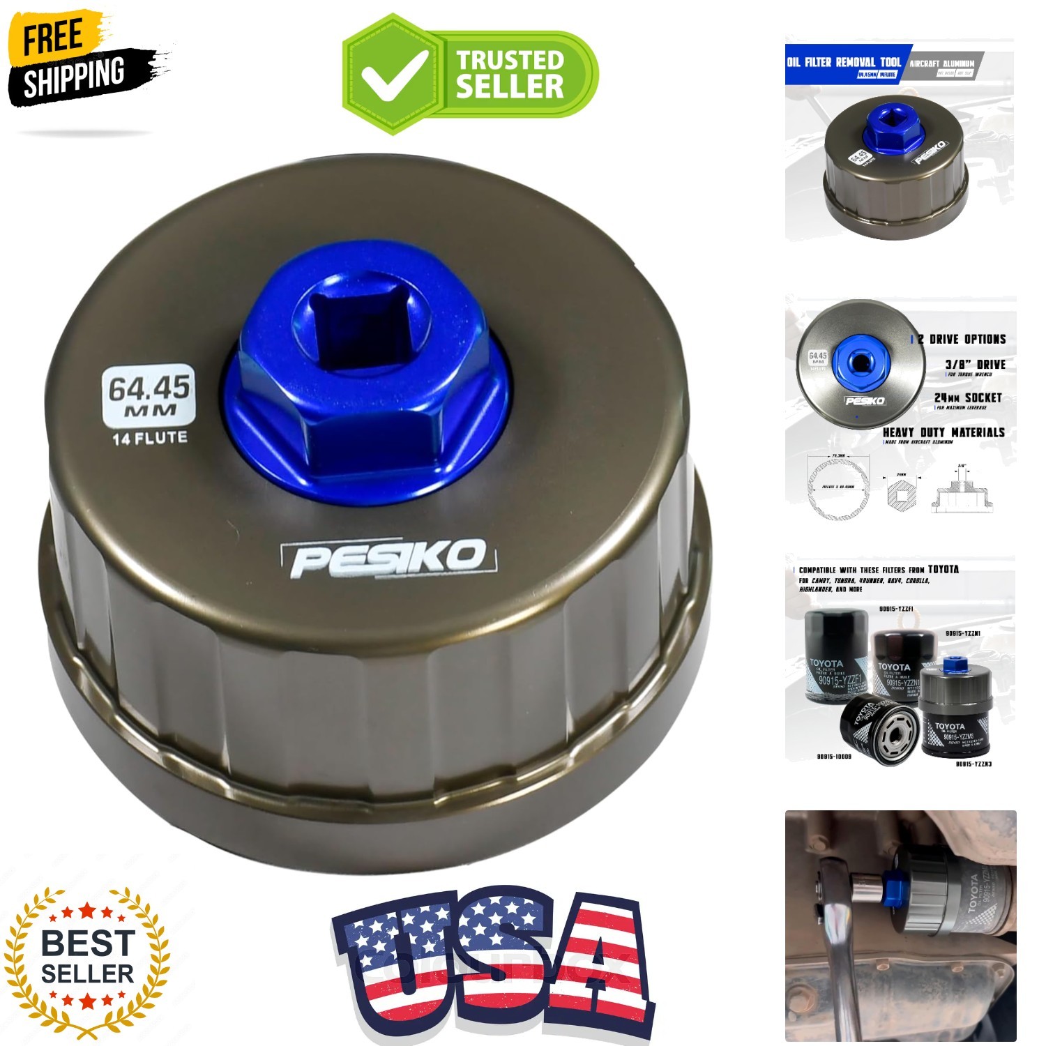 64mm 14 Flute Oil Filter Wrench for Toyota, Lexus and Scion, Precision Machin…