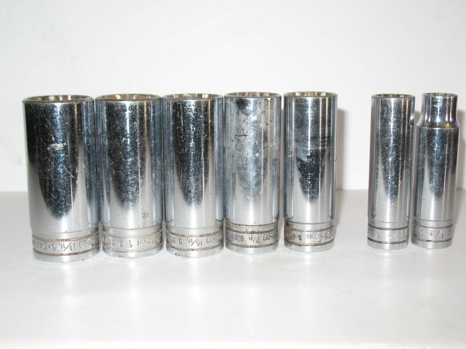 Snap-On SAE 1/2″ Drive 12 Pt 1-1/16″ 1″ 15/16 7/8 13/16 5/8 1/2 Deep Sockets