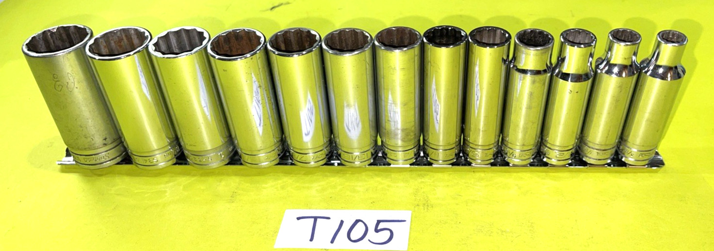 SNAP-ON TOOLS 13 PIECE 1/2 DR. SAE. DEEP CHROME SOCKET SET 12 POINT 3/8 TO 1-1/8