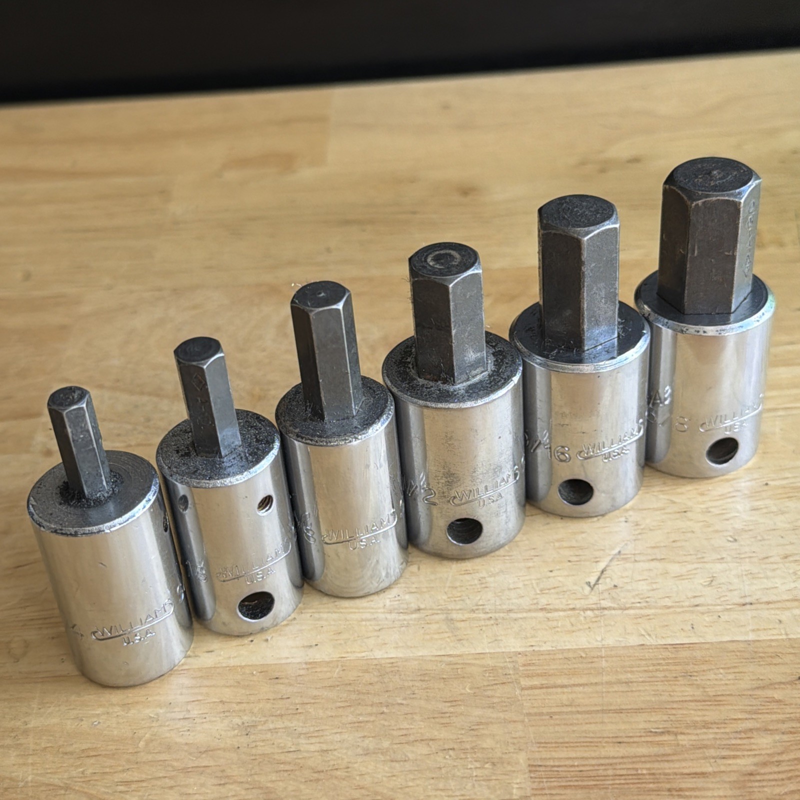 Williams SAE Hex Bit Driver Socket Set 1/2″ Drive 1/4″ to 5/8″ 6pc USA READ!