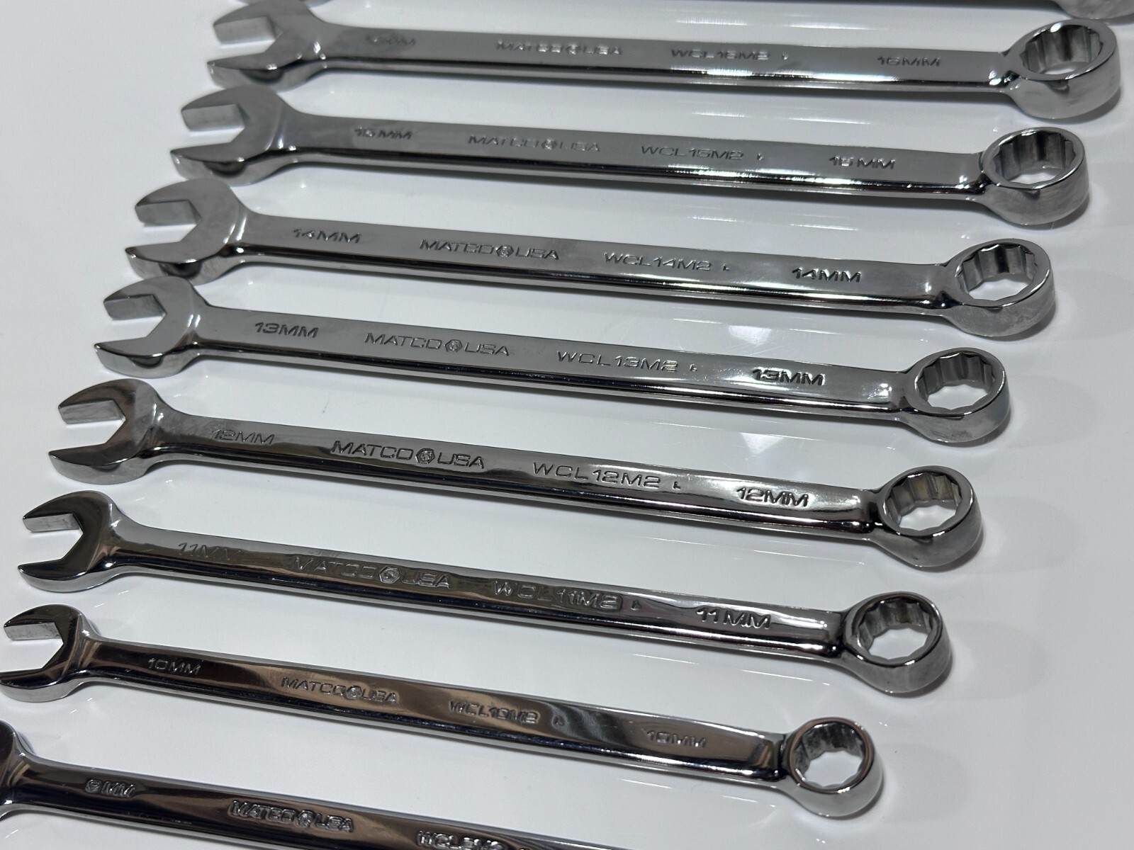 Matco Tools USA SWCLM12T 11pc Metric 9mm-19mm Full Polish Combination Wrench Set