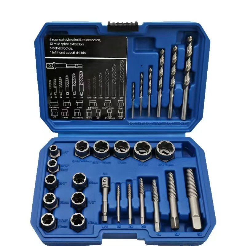 26PCS Screws Bolt Extractor Set W/Drill Bit Kit Lug Nut Extraction Sockets