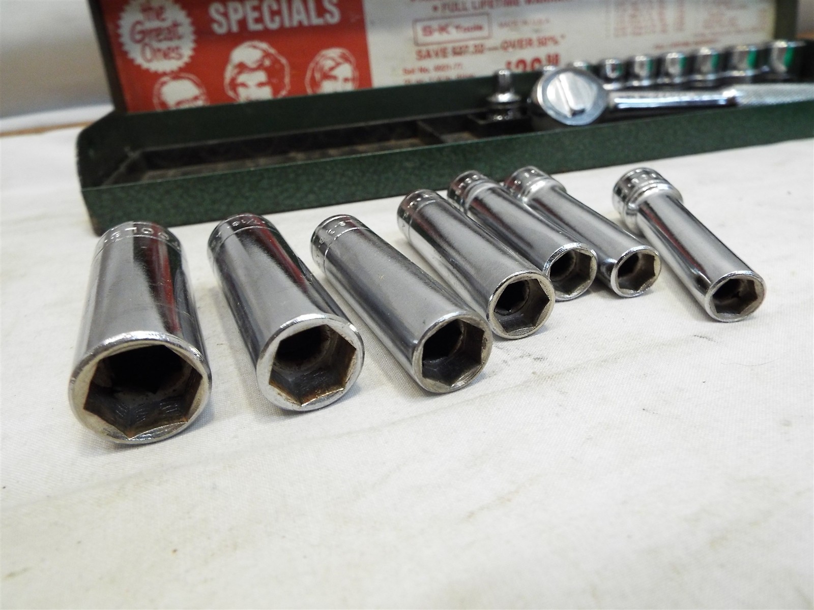 SK 21pc 1/4″ SAE Deep Socket Ratchet Set Metal Box Extension Driver 4921 w/Box