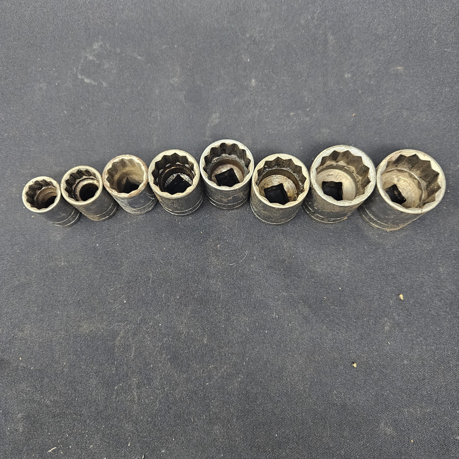 S-K Tools Shallow Socket Set 1/2” Drive SAE 8Pcs USA 12 point Star Vintage READ