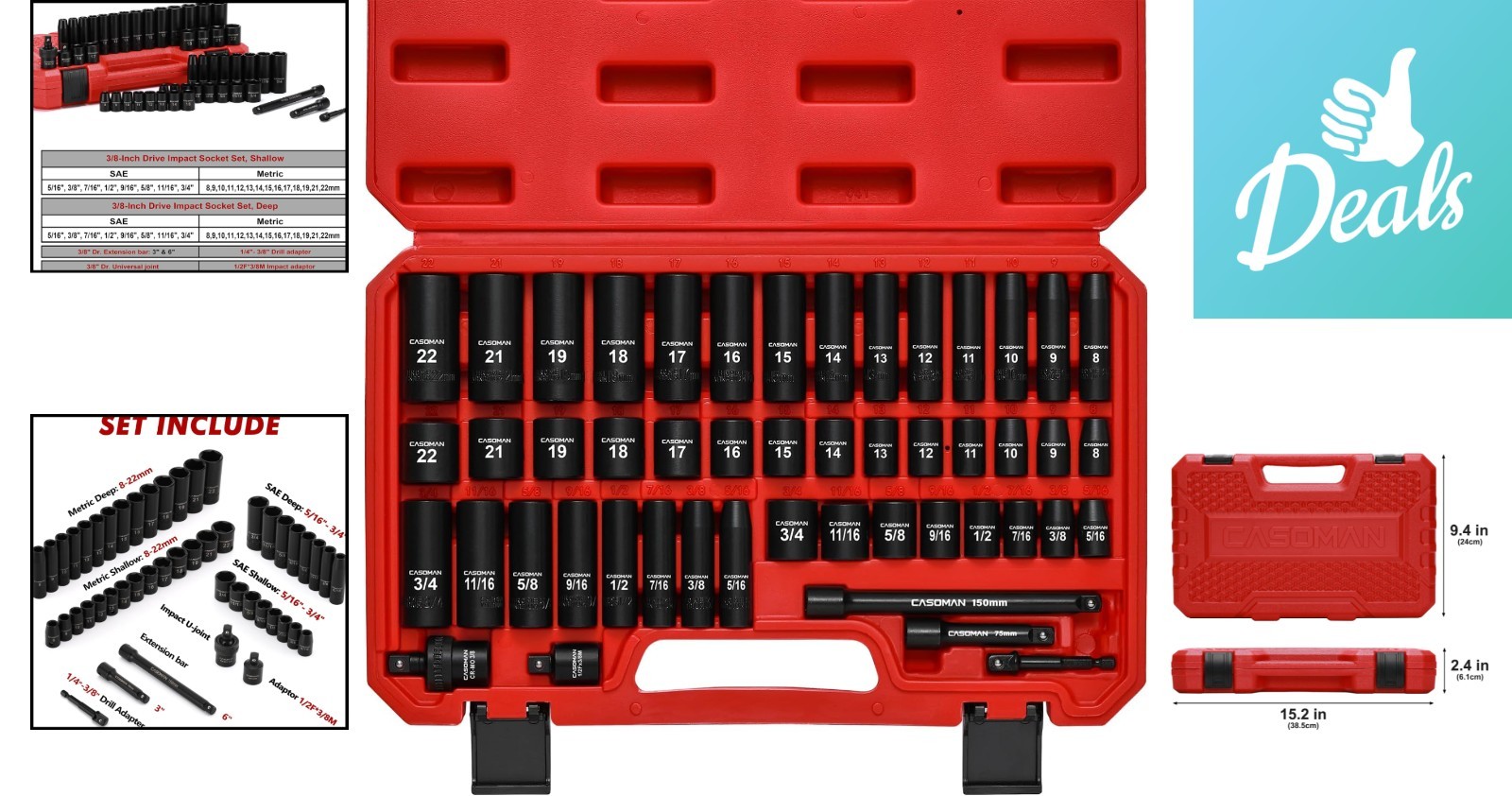 Durable 3/8″ Drive Impact Socket Set – 49 Pieces with Corrosion-Resistant Finish