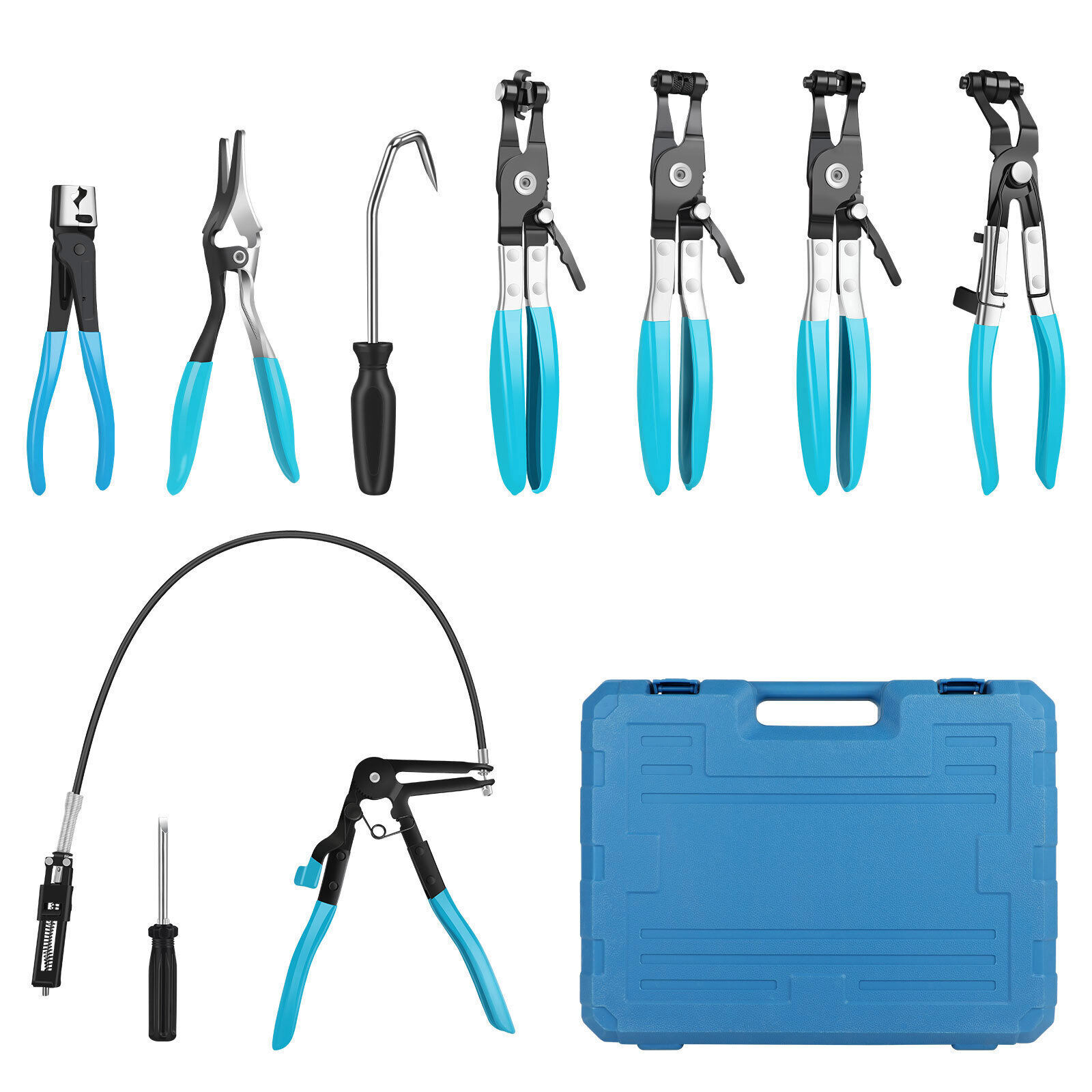 9pcs Flexible Hose Clamp Clip Plier Set Swivel Jaw Flat Band Automotive Tools