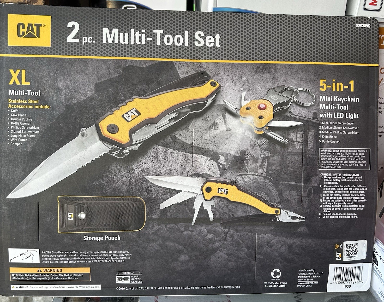CAT XL 9in1 Multi-Tool Set, Carry Pouch, 5in1 Tools Mini Keychain with LED light
