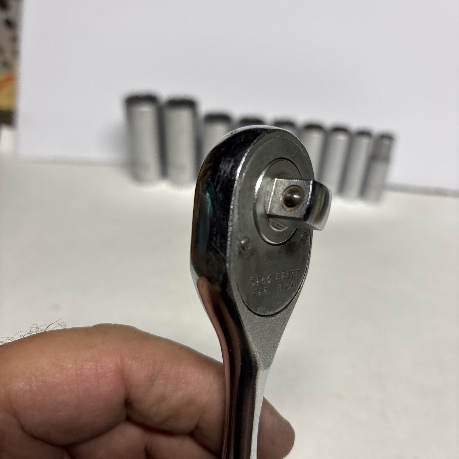 PROTO 3/8” Ratchet No. 5249 & PROTO 9 Piece 3/8” Drive Deep 12pt. Sockets U.S.A.