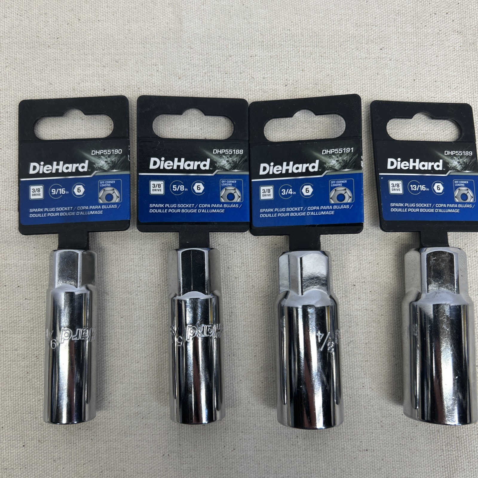 DieHard 3/8 Drive 4 Piece Spark Plug Socket Set 9/16, 5/8, 3/4, 13/16