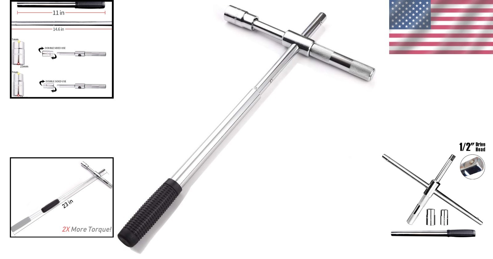 Telescopic 4 Way Lug Wrench Set with Storage Bag