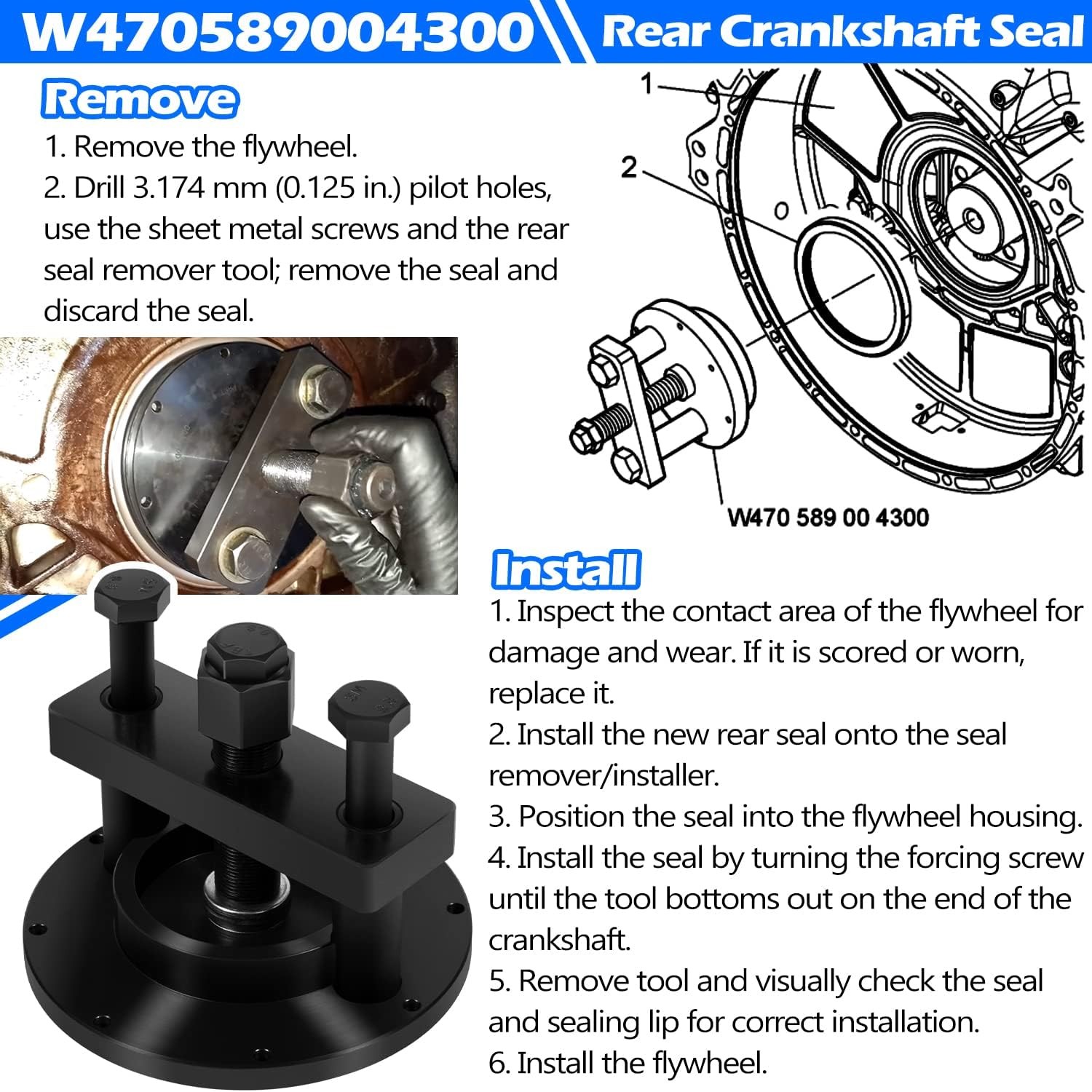 Front & Rear Crankshaft Seal Remover/Installer Tool for Detroit Diesel DD13 DD15