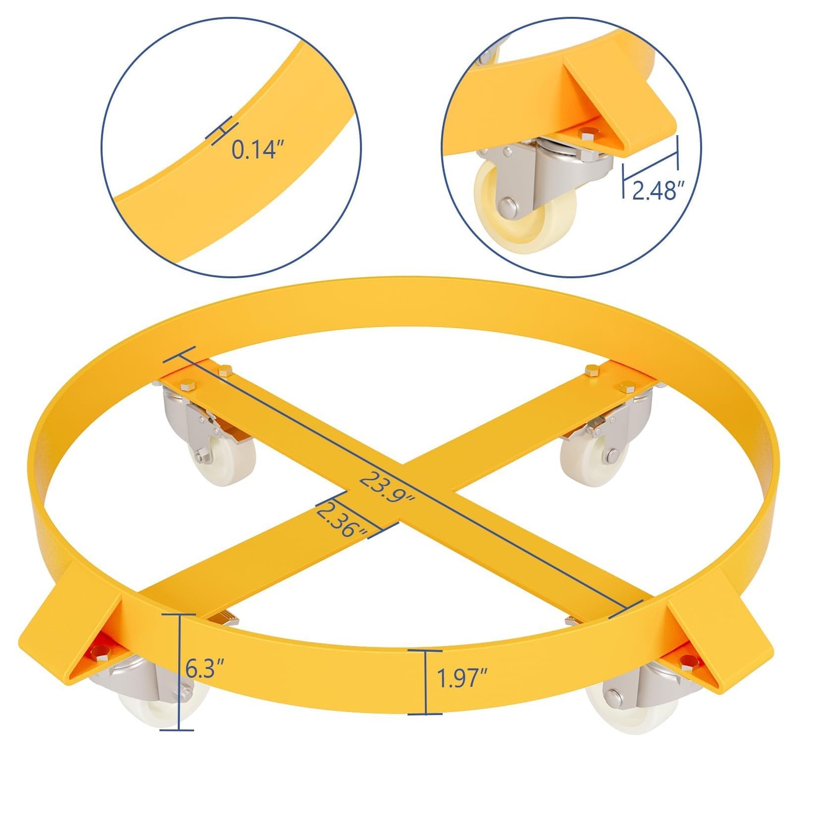 2PCS 55 Gallon Drum Dolly Heavy Duty Barrel Cart 1000lbs w/ Casters Yellow