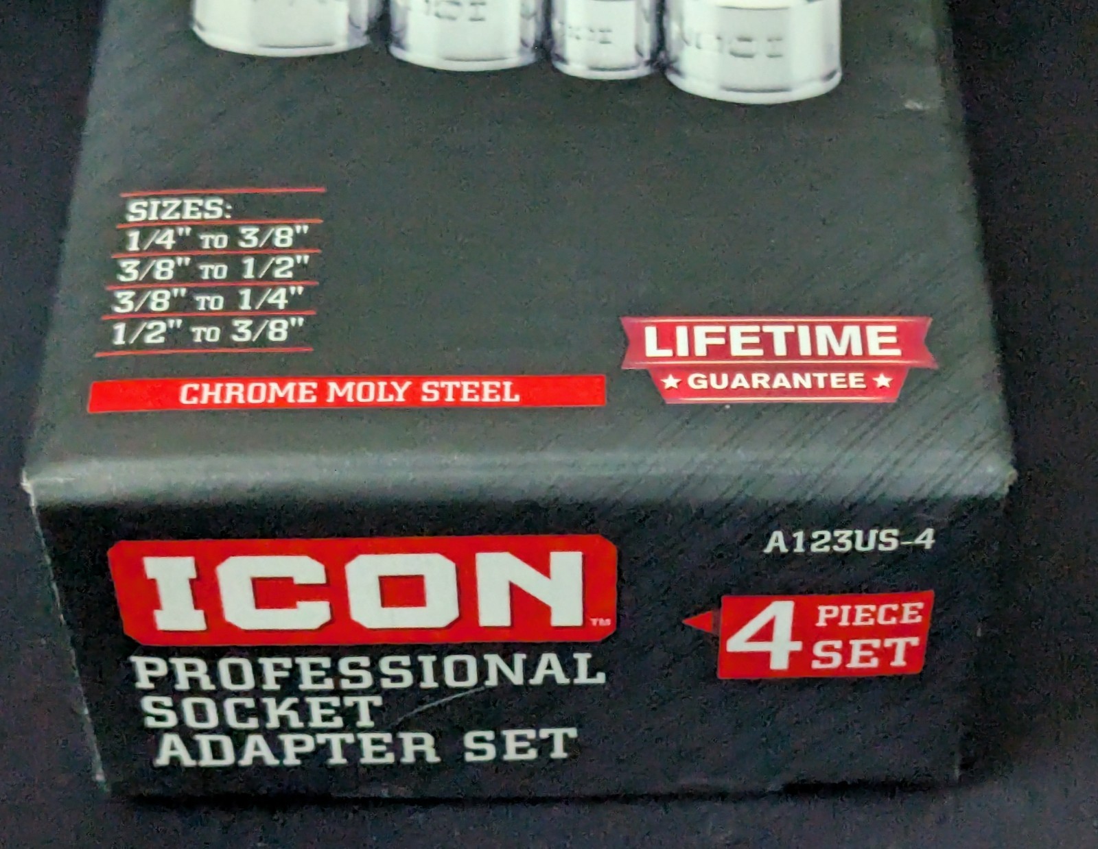 Icon Professional Socket Adapter Set 4 Pc Chrome Moly Steel A123US-4 57324 NEW