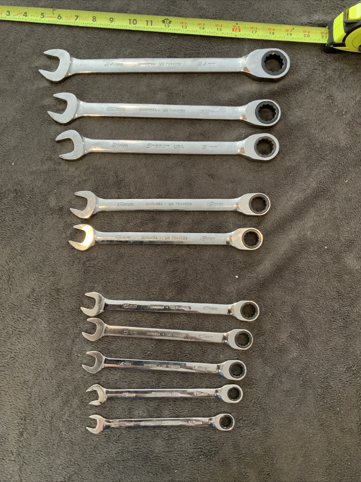 Snap On Non Reversible Ratcheting Wrenches, 12-16…18, 19….21, 22….14mm….L