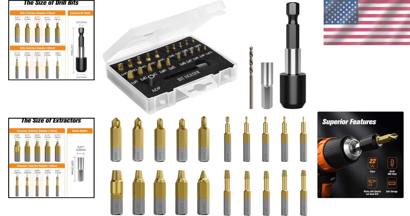 Damaged Screw Remover Set, 22 PCS – Magnetic Bit Holder
