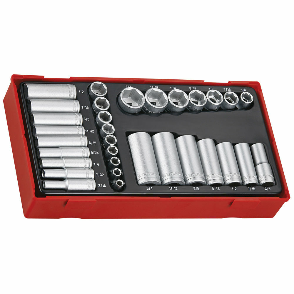 Teng Tools 1/4 & 3/8 Drive Socket Set Imperial + Case 3/16″ 3/4″ 6 Pt AF