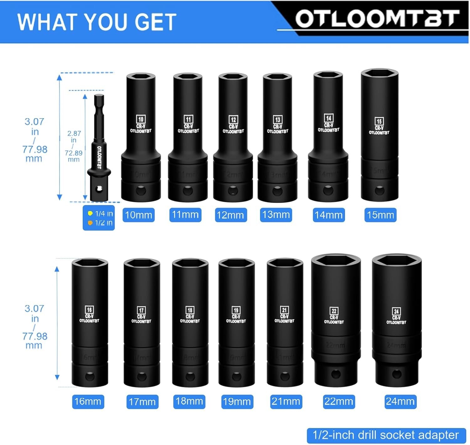 14-Piece 1/2-Inch Super-Rugged & Durable Impact Socket Set, Well-Made Industrial