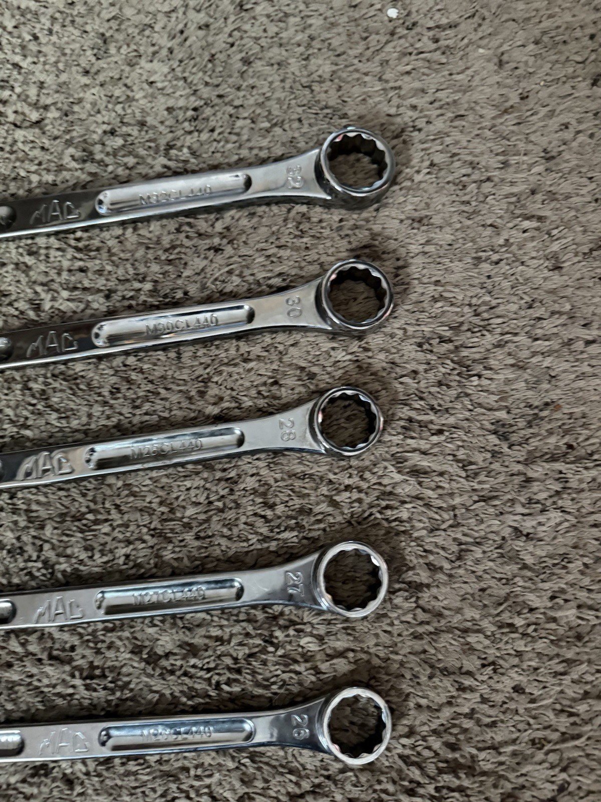 (9) Mac Precision Torque Metric Combo Wrenches 32,30,28,27,26,24,23,20,21 &20 MM