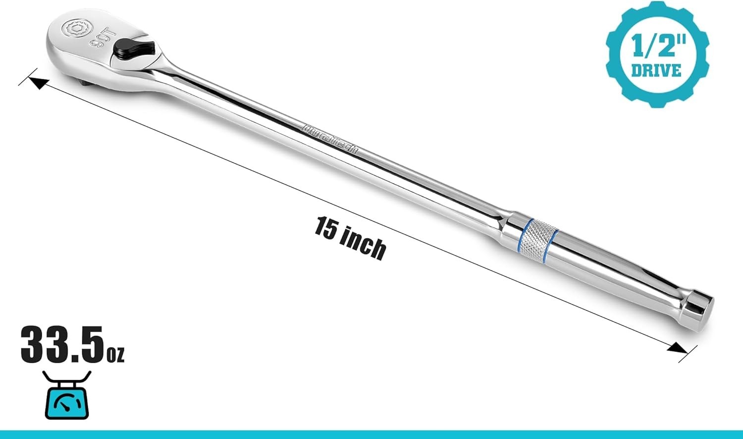 Extra Long Handle 1/2-Inch Drive Ratchet, 90-Tooth Ratchet Wrench with 15″ Ha…
