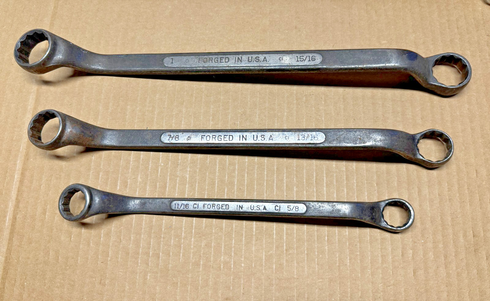 Set of 3 Craftsman Forged USA Cl Series Offset Double Box End Wrenches 5/8 to 1″