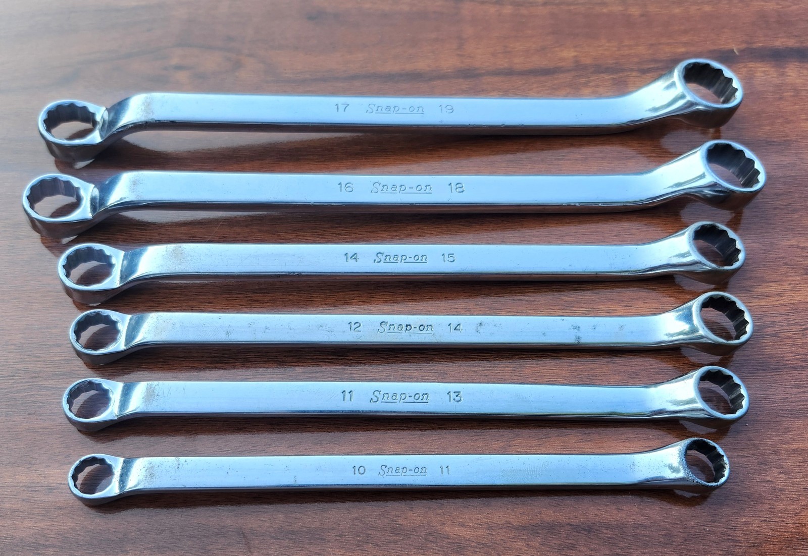 Snap On XBM1011-1719 10-19mm 12 Point 6 Piece 10° Offset Box End Wrench Set USA
