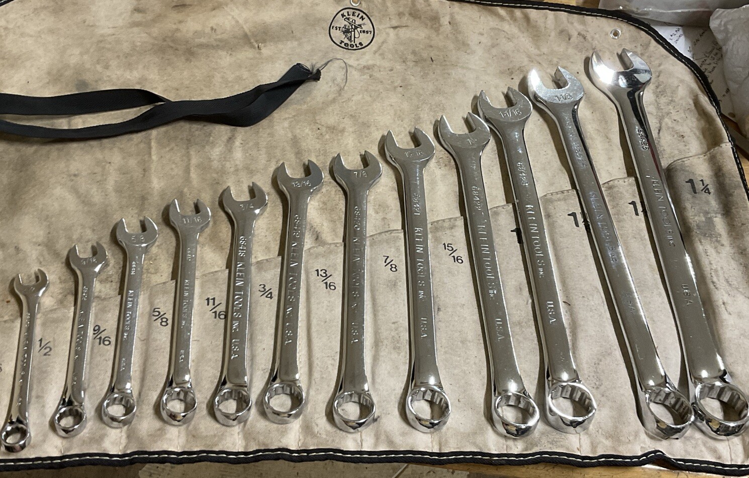 Klein Tools USA MADE (Rare) 68406 14pc SAE 3/8″ to 1-1/4″ Combination Wrench Set
