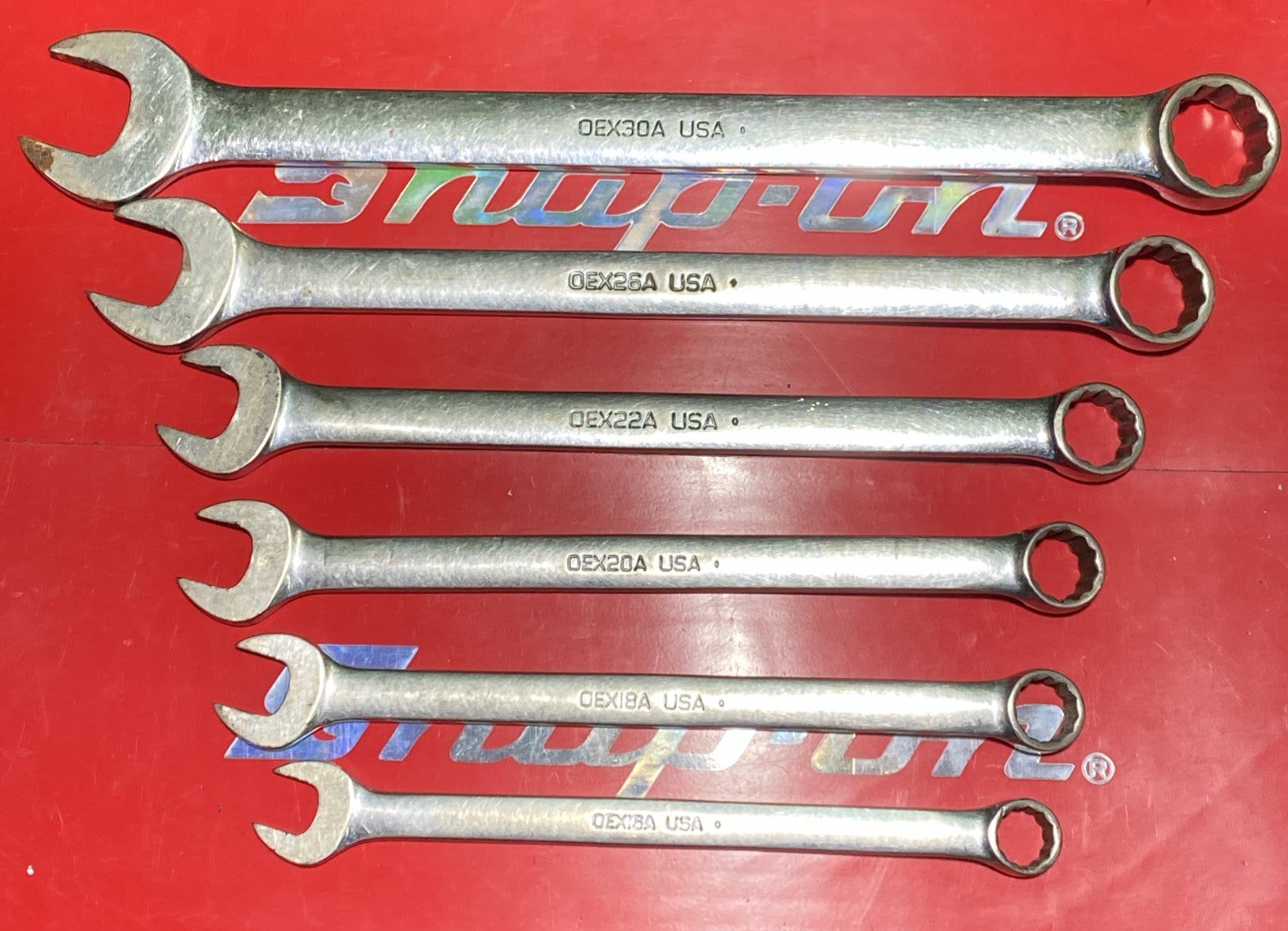 Vintage Snap-On USA 6pc SAE OEX30A, 26, 22, 20, 18, 16 Comb. Wrench Set 12 Point