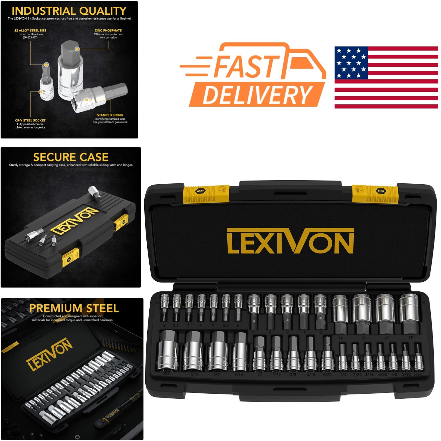 Complete 32 Piece Hex Socket Set Rust Resistant Chrome Plated and Zinc Phosphate