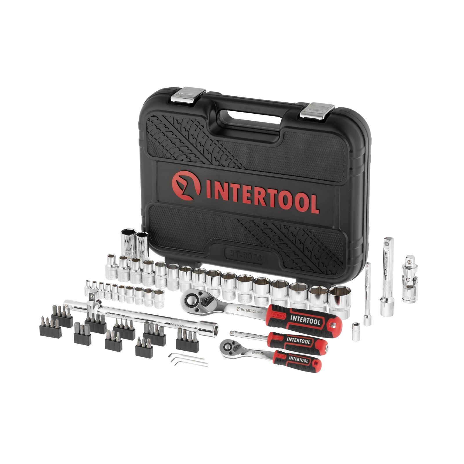 INTERTOOL 73pc 1/4″ and 1/2″ Ratchet Socket Wrench and Bit Set ET08-8073
