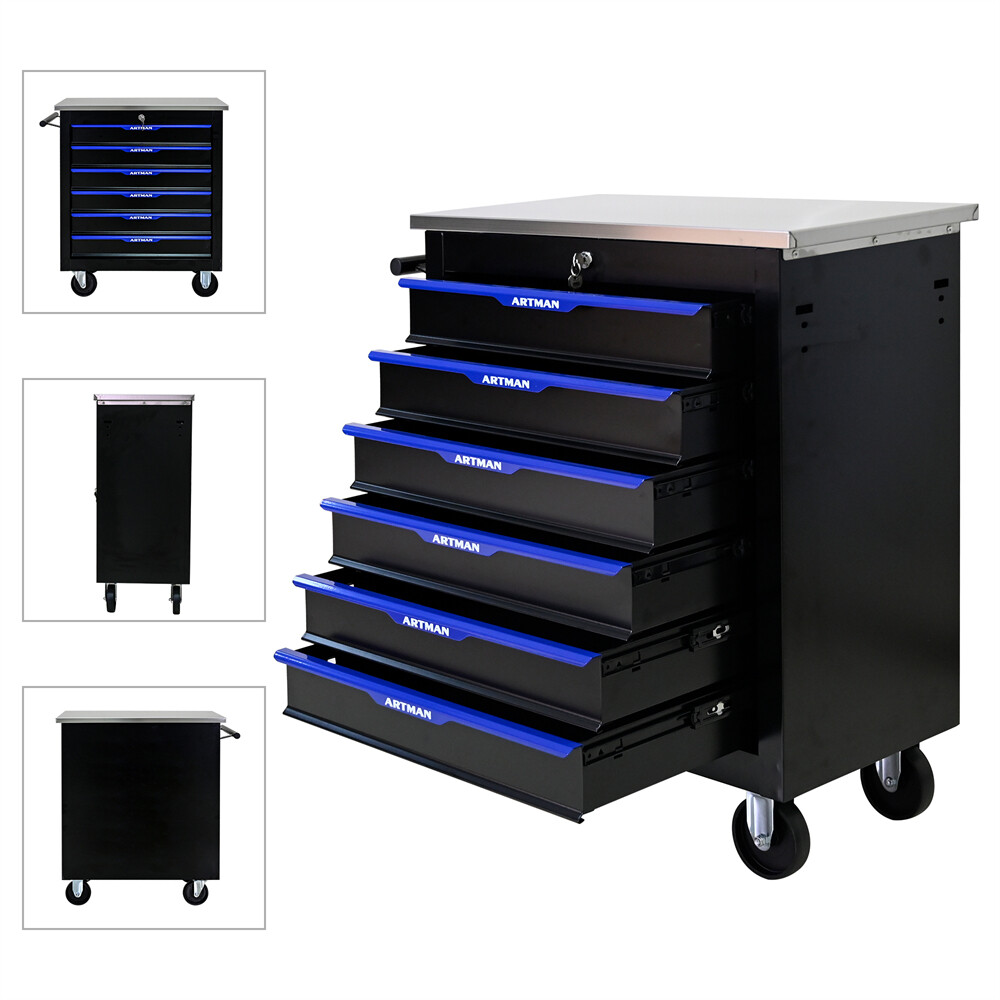 6 Drawers Rolling Tool Box Cart Tool Storage Cabinet Steel Tool Chest w/ Wheels