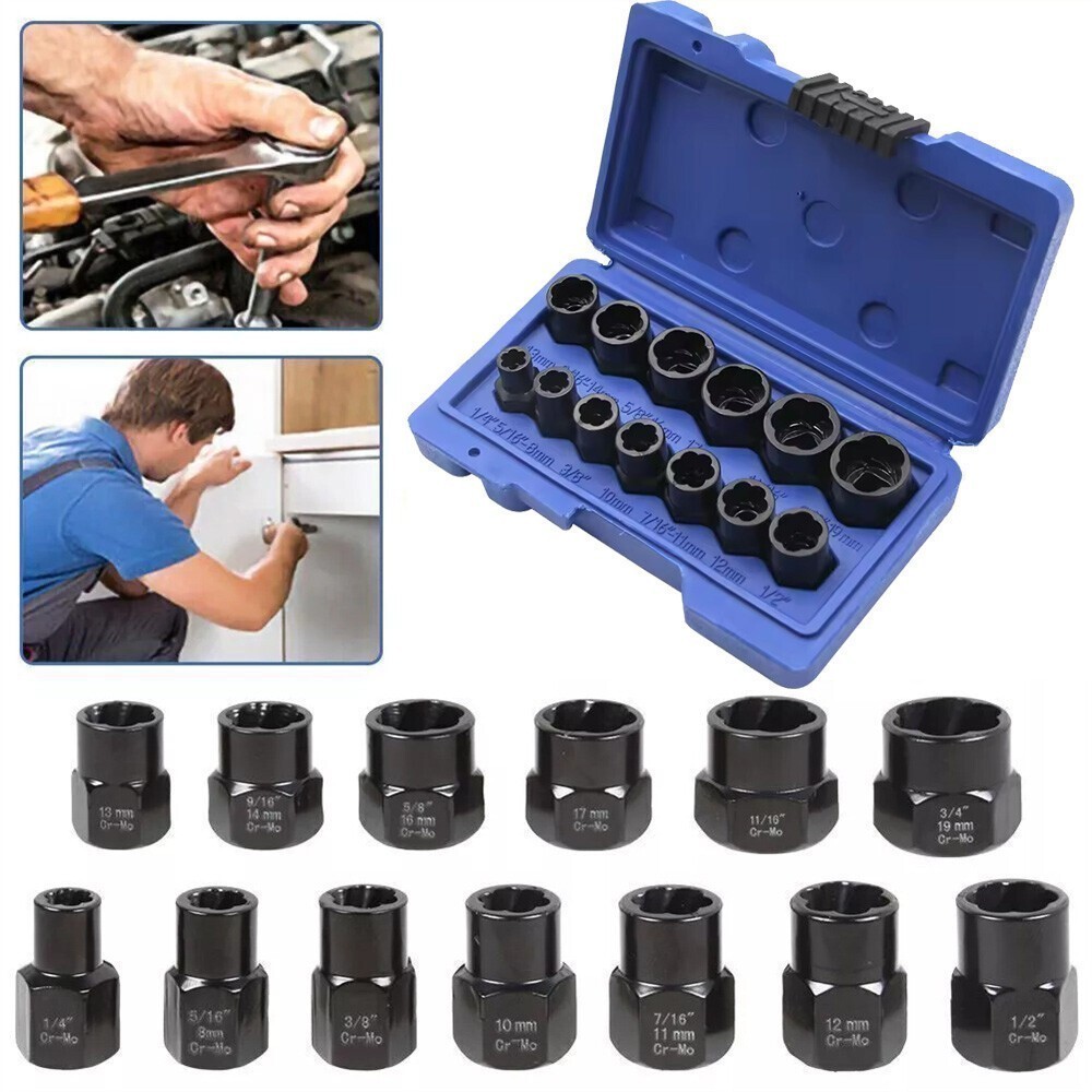 Impact Bolt Extractor Set Nut Remover Set Stripped Extraction Socket Tools 13PCS