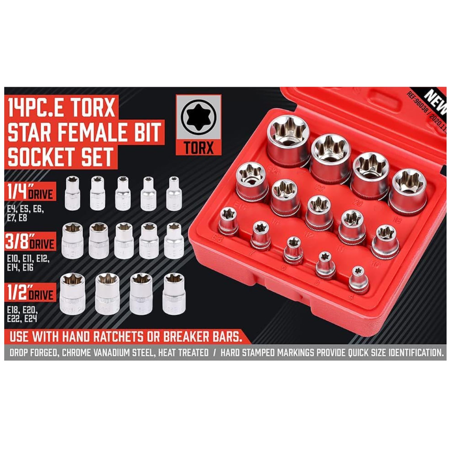 Sedy 14-Piece E-TORX Socket Set – Chrome Vanadium Steel
