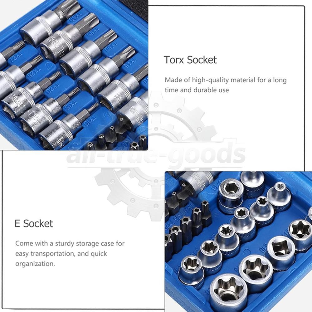 34Pcs Drive Male Female Torx Star Bit Socket E-socket Set Handheld Tool Case US