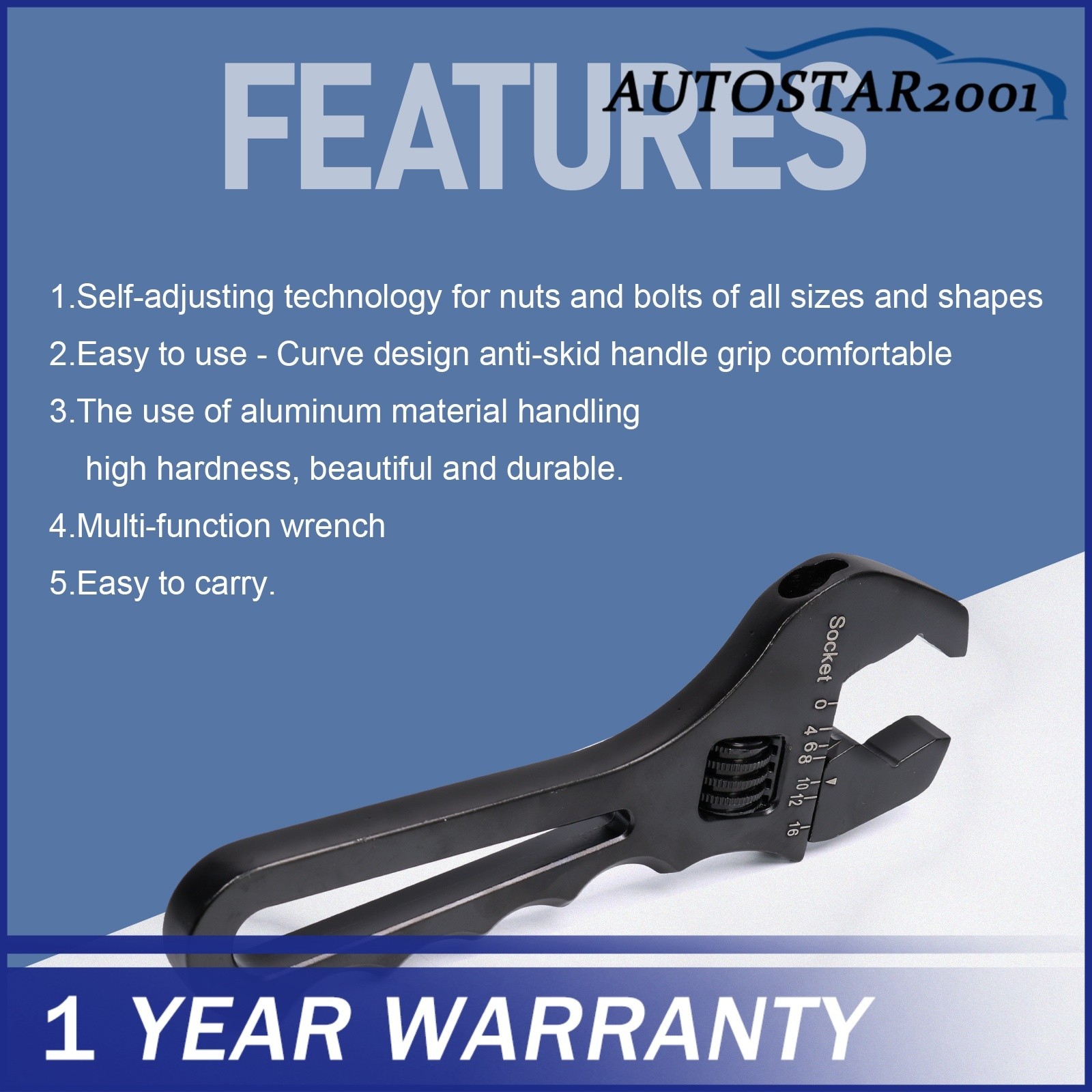 Black 3AN-16AN Adjustable Wrench Tool Spanner Aluminum For Hose End Fitting