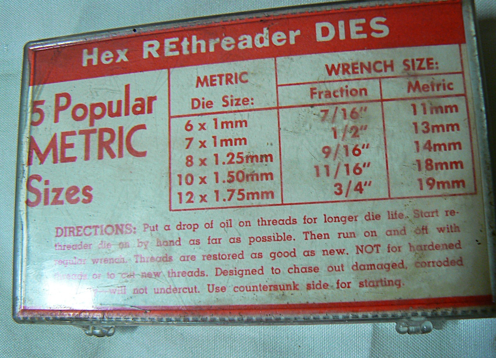 Snap-On TDM-50 5 Piece Metric Hex Rethreader Die Set