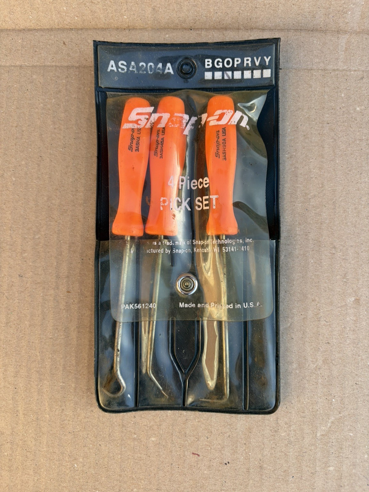 Snap On Hard Handled Orange Pick Set Rare In Wallet ASA204A
