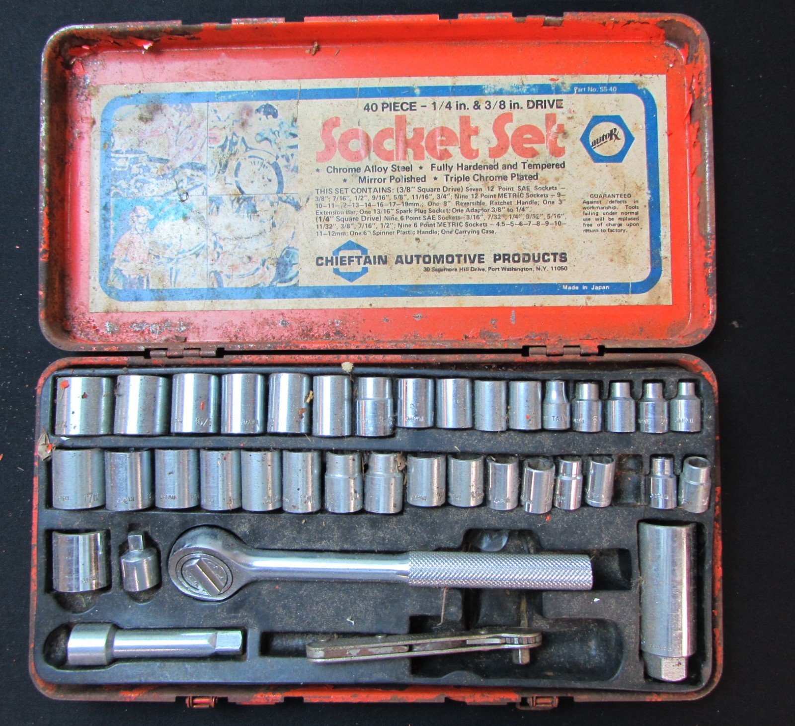 Vintage 38 piece Socket Set with carrying case Chieftain Automotive Products C8