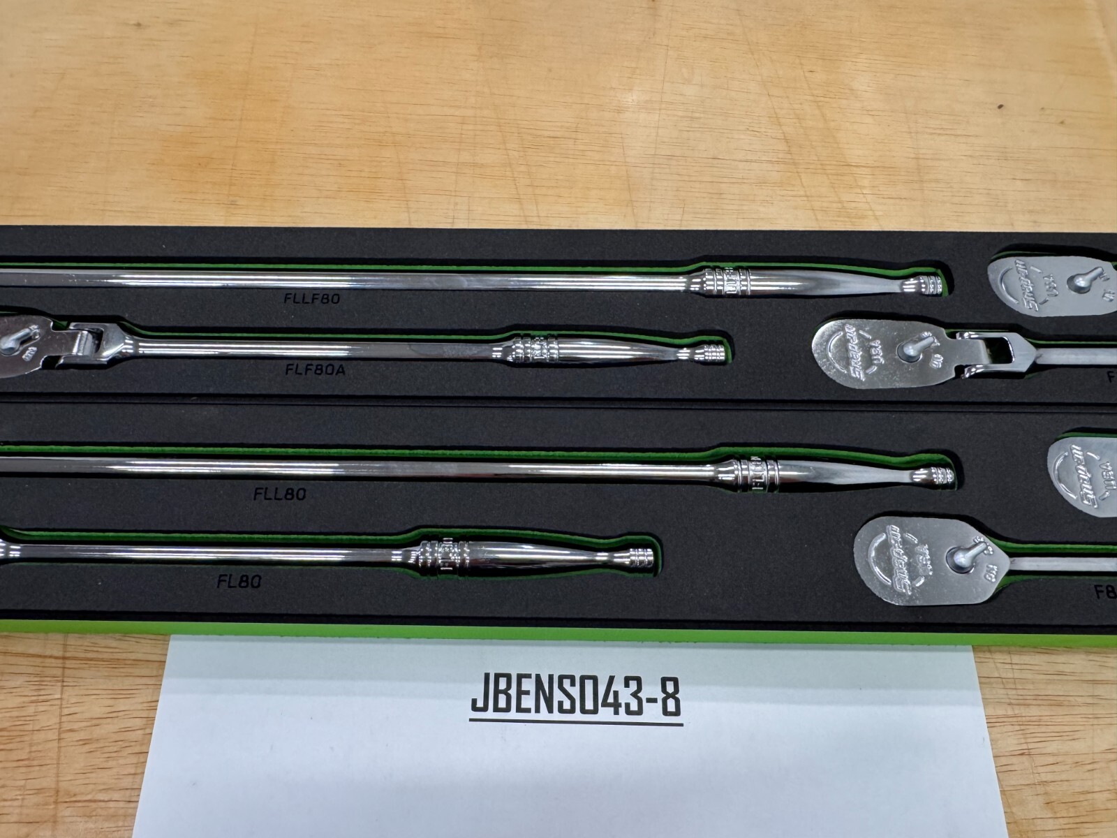 Snap-on Tools USA NEW GREEN 8pc 3/8″ Drive Chrome Fixed & Flex Ratchet Foam Sets