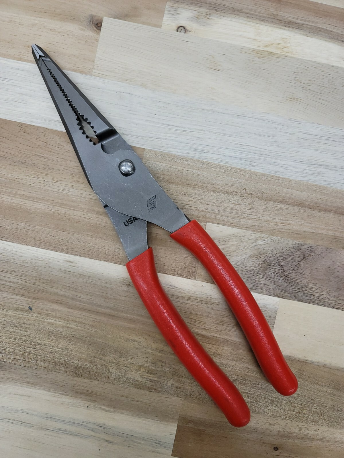*NEW Snap On LN47ACF 9″ Needle Nose/Slip-Joint Combo RED Handle Soft Grip Pliers