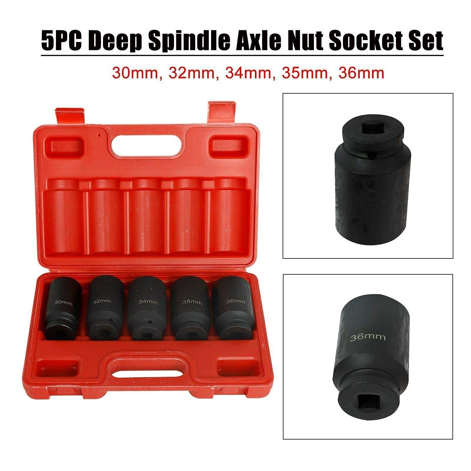 5pc 1/2″ Drive 12 Point Drive Deep Spindle Axle Nut Socket Set 30mm 32mm 34mm…