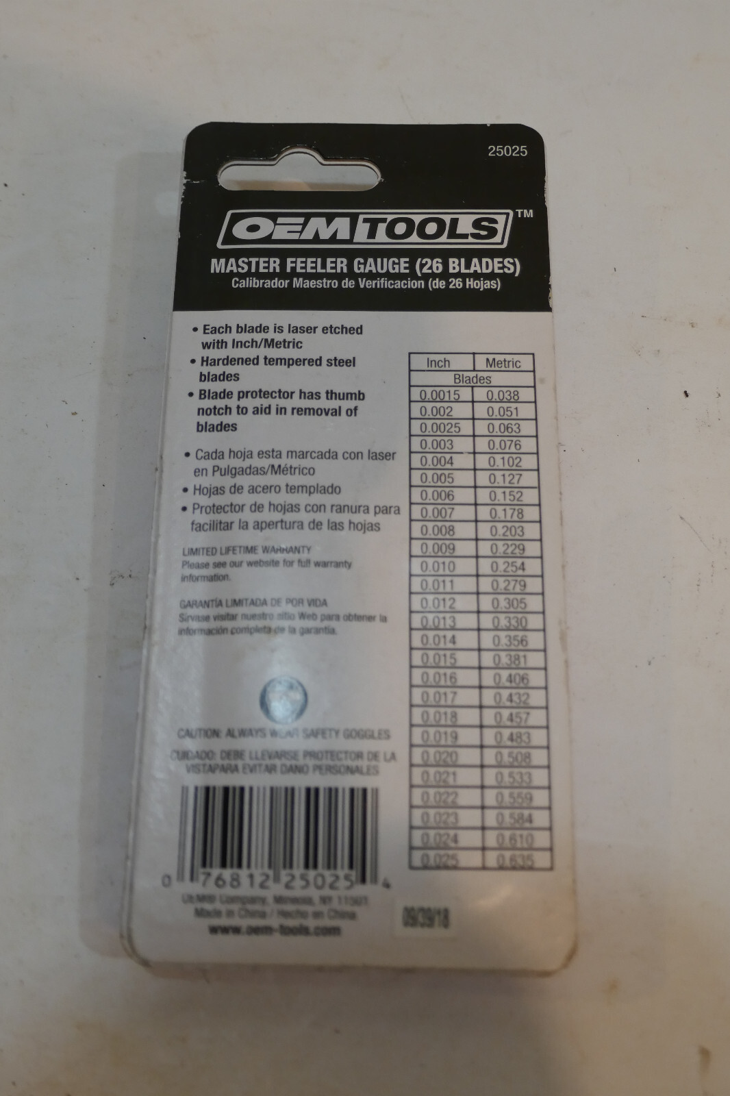 OEM 25025 26-Blade Master Feeler Gauge Measure Barrel To Frame Gap Clearance
